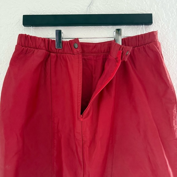 Vintage Rosalee Cherry Red Leather Midi Skirt - Picture 3 of 7